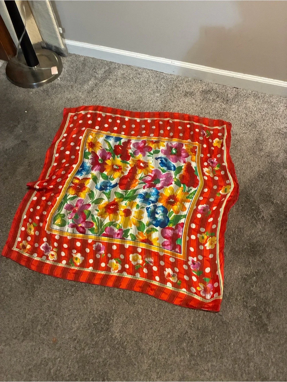 vintage Italian novelty silk scarf Foral with polkadots